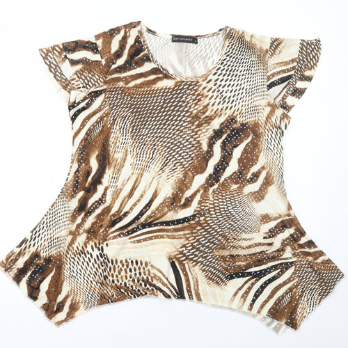 Just Elegance Womens Brown Animal Print Polyester Basic T-Shirt Size 16 Round Neck - Asymmetric