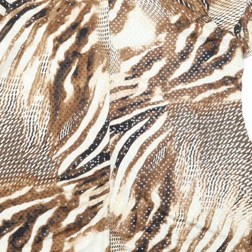 Just Elegance Womens Brown Animal Print Polyester Basic T-Shirt Size 16 Round Neck - Asymmetric