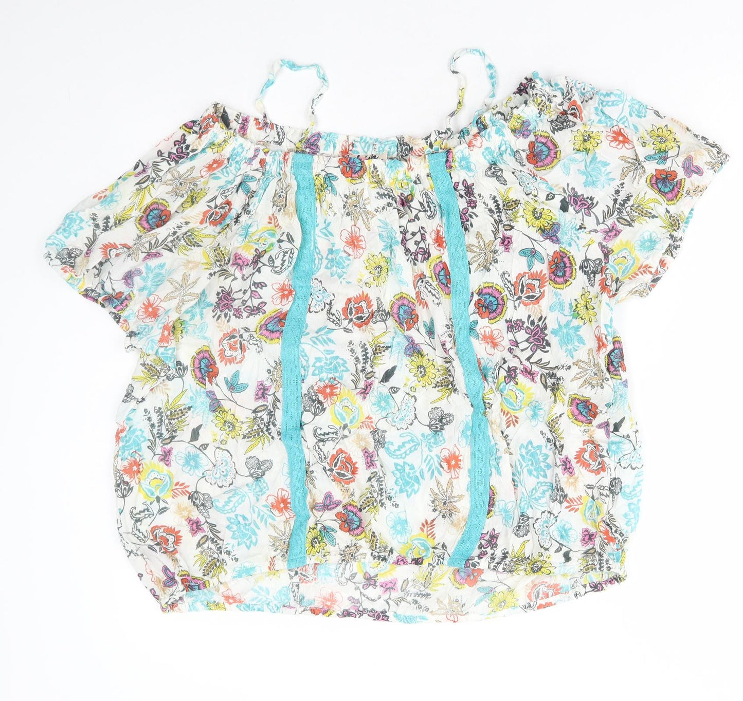 ARISTA Womens Multicoloured Floral Viscose Basic Blouse Size 14 Boat Neck