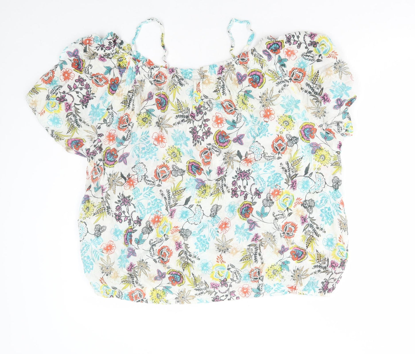 ARISTA Womens Multicoloured Floral Viscose Basic Blouse Size 14 Boat Neck