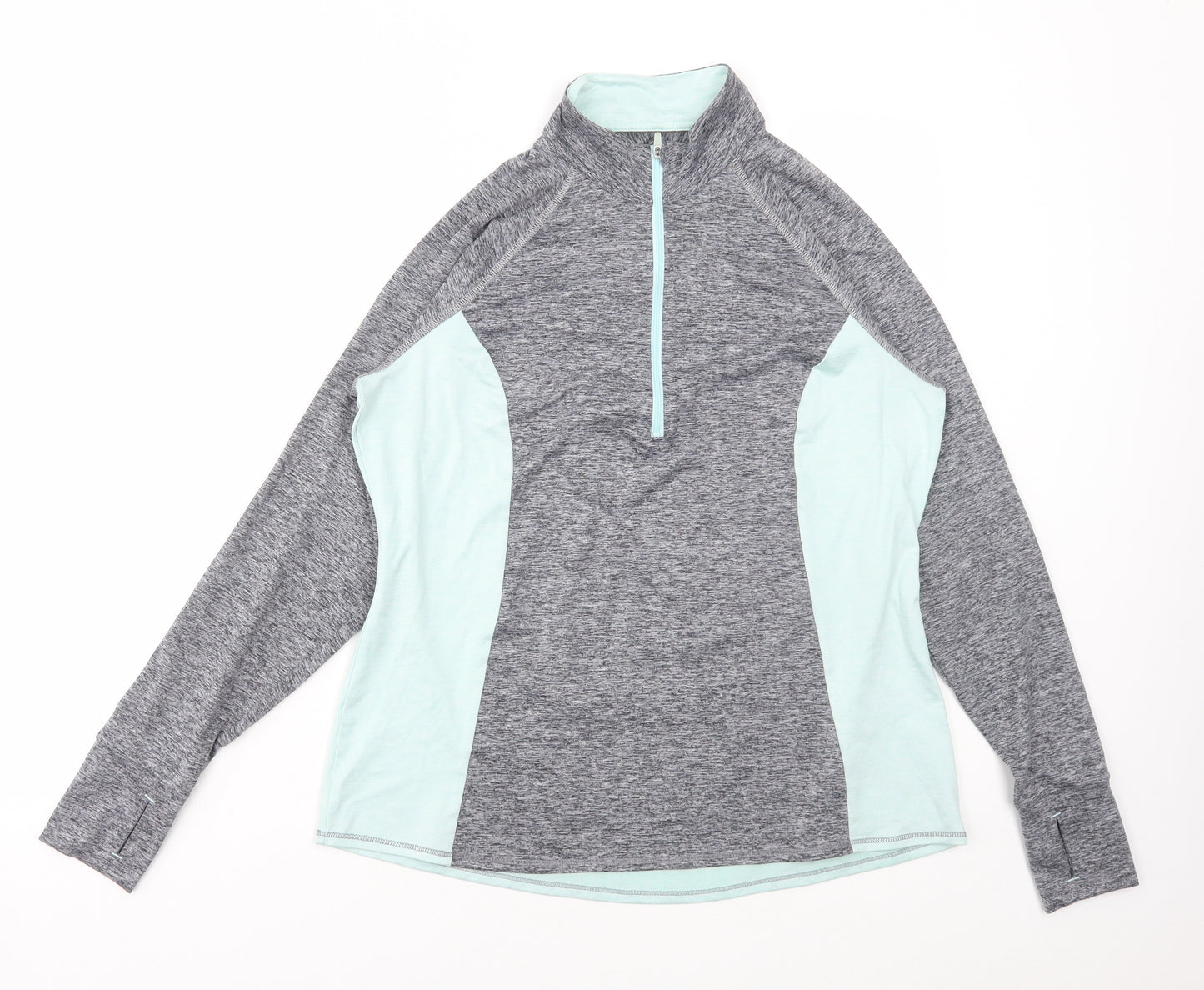 Marks and Spencer Womens Blue Colourblock Polyester Pullover Casual Size 14 High Neck Zip