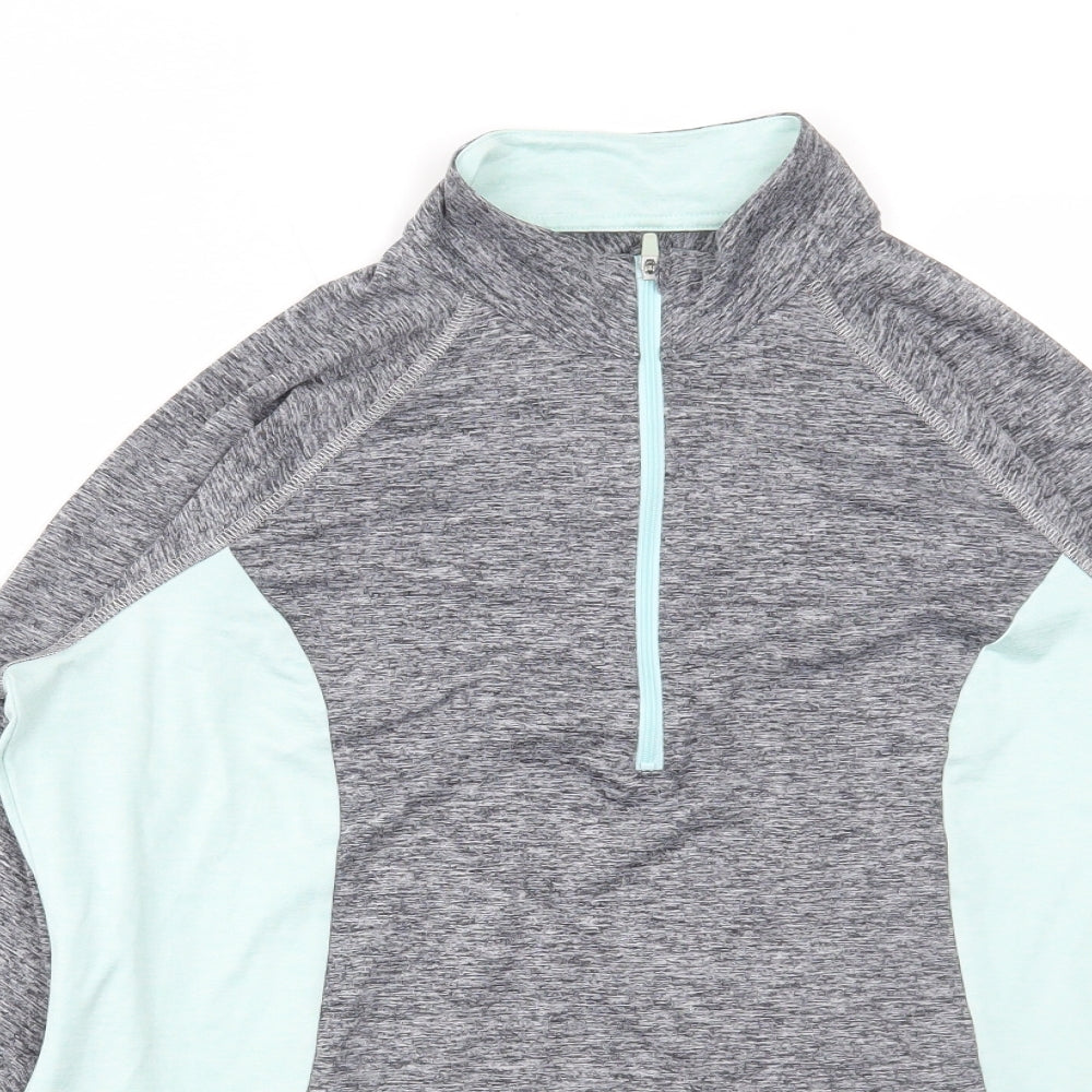 Marks and Spencer Womens Blue Colourblock Polyester Pullover Casual Size 14 High Neck Zip