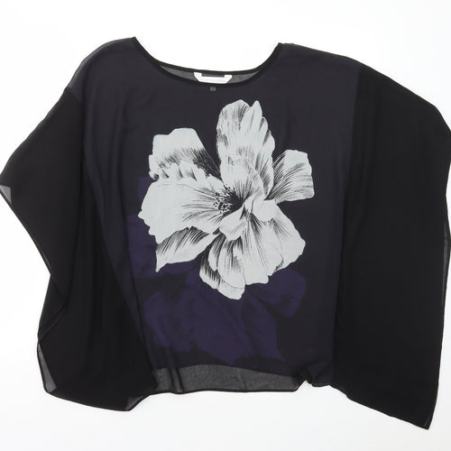 RJR.John Rocha Womens Black Floral Polyester Basic Blouse Size 12 Round Neck