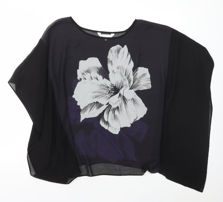 RJR.John Rocha Womens Black Floral Polyester Basic Blouse Size 12 Round Neck
