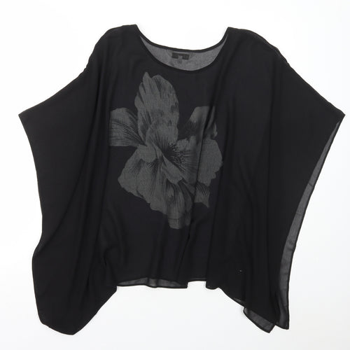 RJR.John Rocha Womens Black Floral Polyester Basic Blouse Size 12 Round Neck