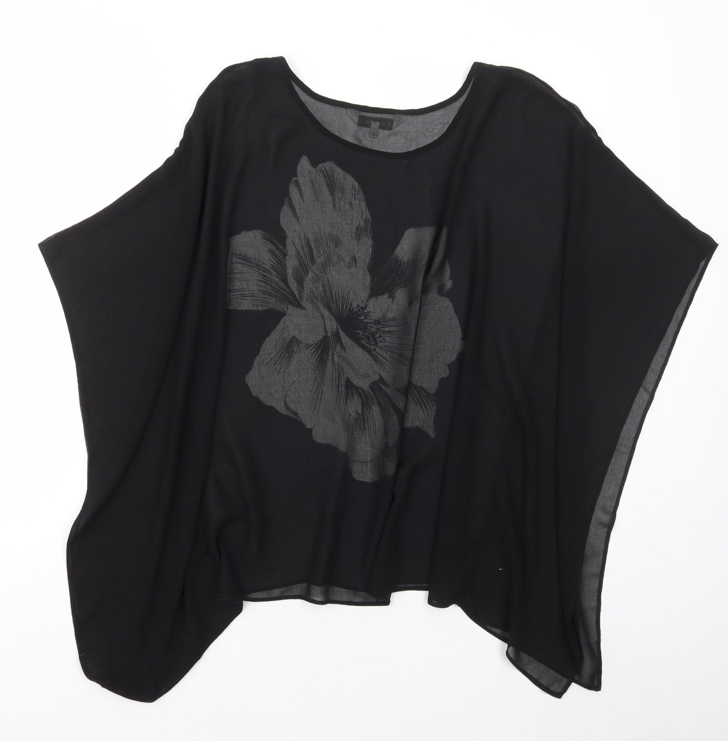 RJR.John Rocha Womens Black Floral Polyester Basic Blouse Size 12 Round Neck