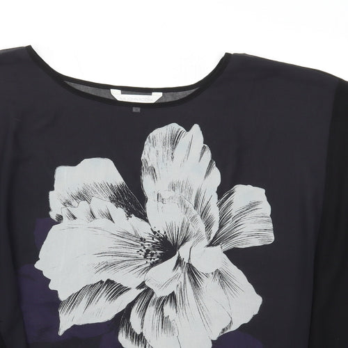RJR.John Rocha Womens Black Floral Polyester Basic Blouse Size 12 Round Neck