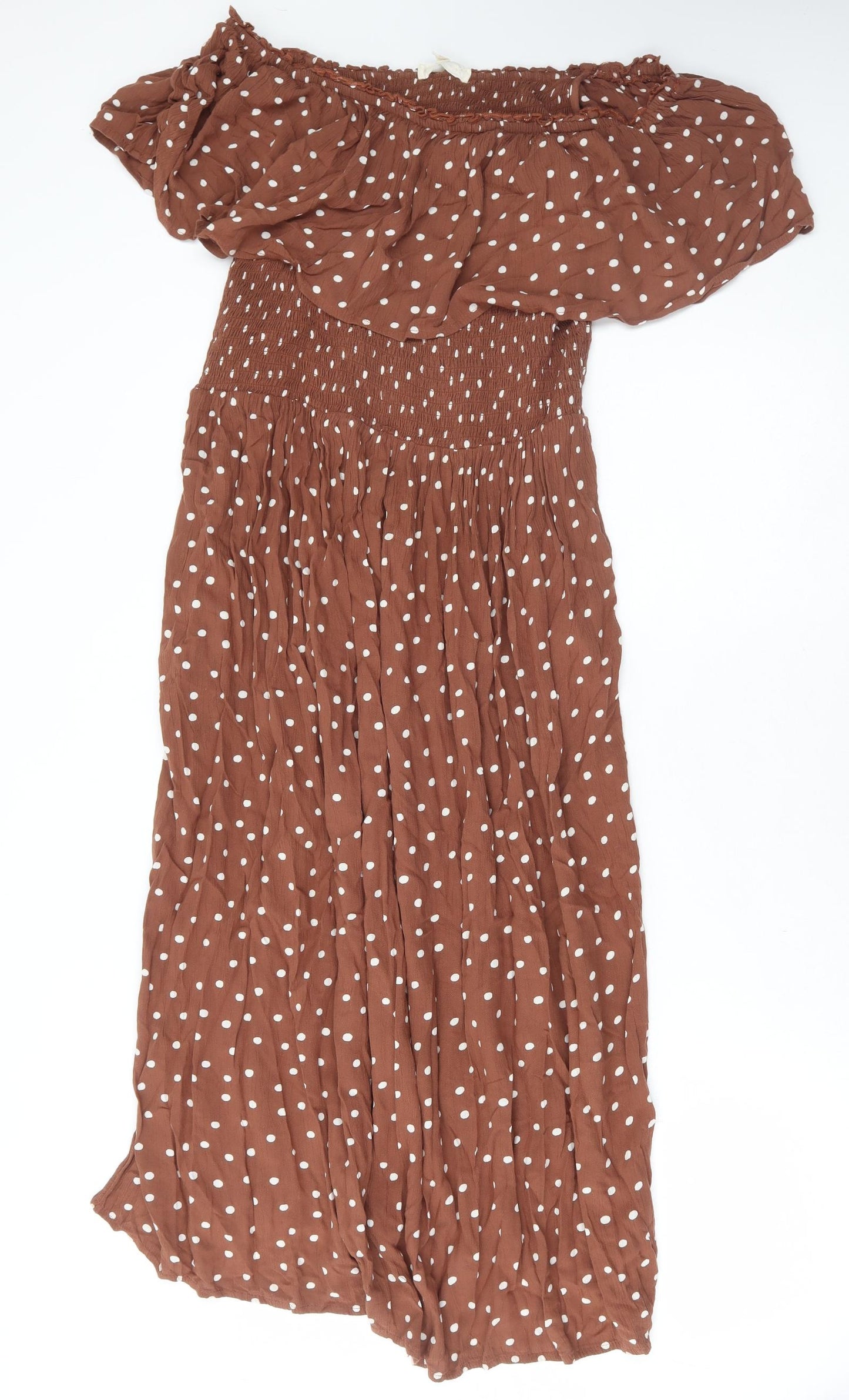 NEXT Womens Brown Polka Dot Viscose A-Line Size 16 Off the Shoulder Pullover