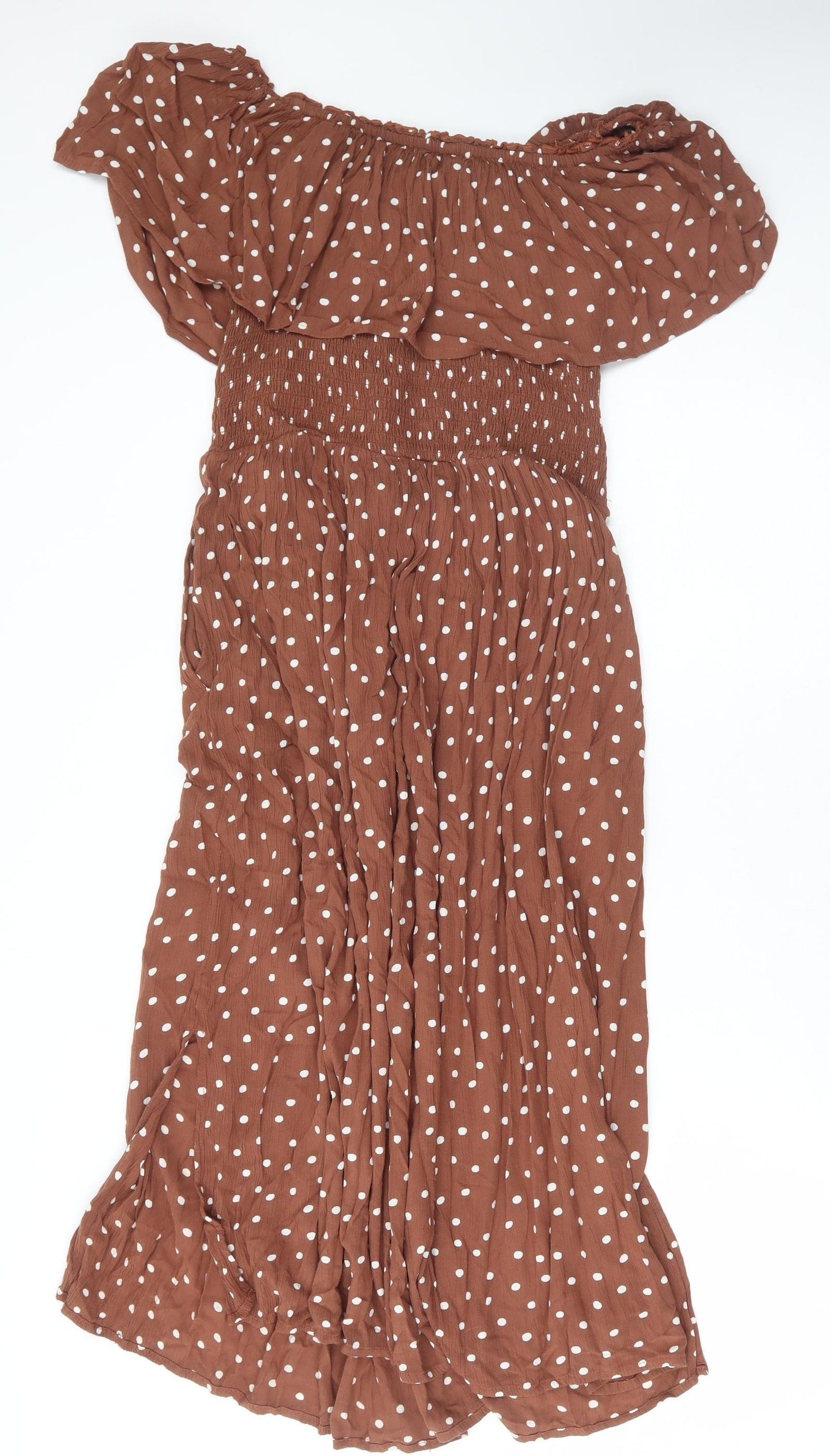 NEXT Womens Brown Polka Dot Viscose A-Line Size 16 Off the Shoulder Pullover