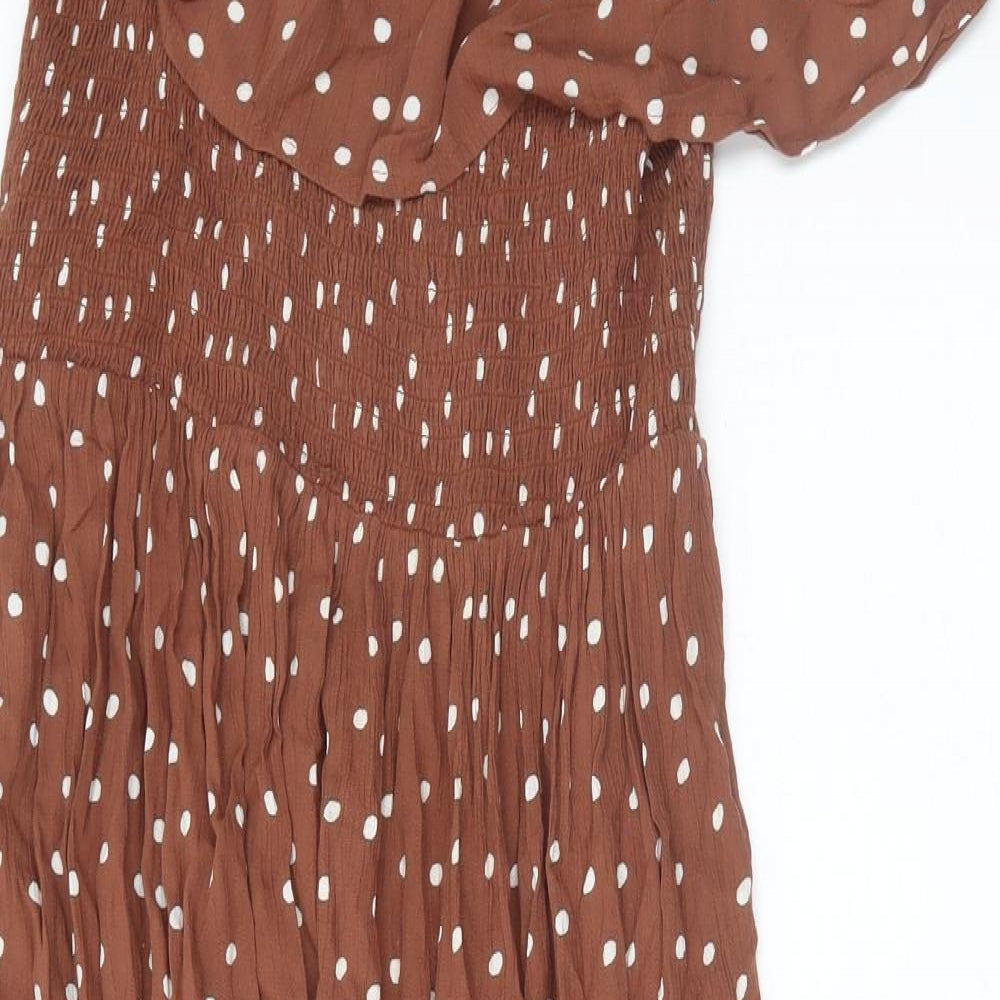 NEXT Womens Brown Polka Dot Viscose A-Line Size 16 Off the Shoulder Pullover