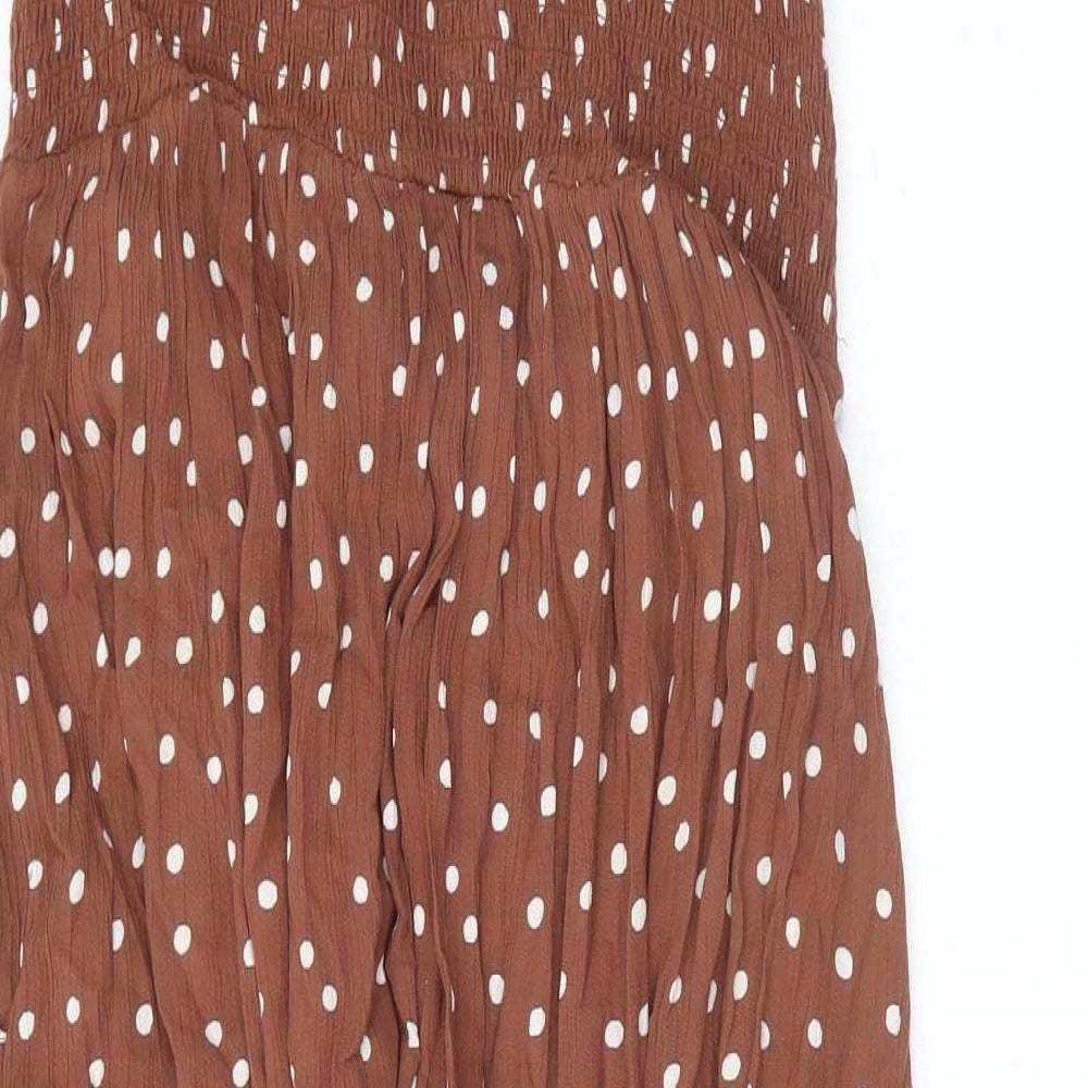 NEXT Womens Brown Polka Dot Viscose A-Line Size 16 Off the Shoulder Pullover