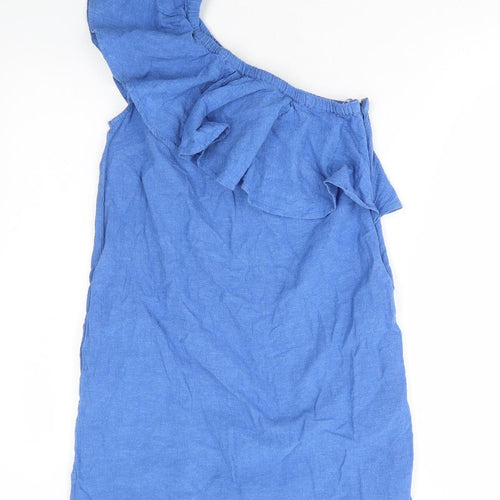 Warehouse Womens Blue Cotton A-Line Size 12 One Shoulder Zip