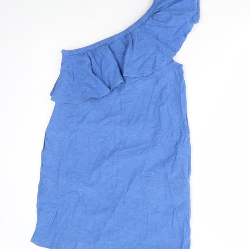 Warehouse Womens Blue Cotton A-Line Size 12 One Shoulder Zip