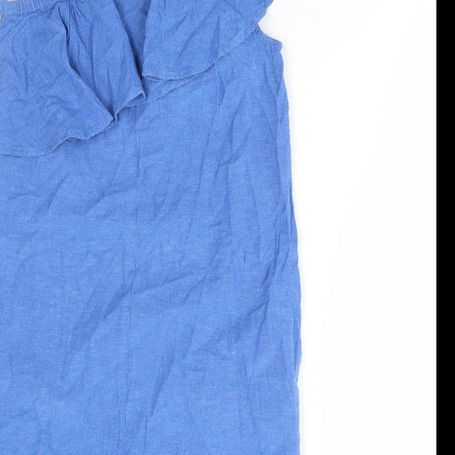 Warehouse Womens Blue Cotton A-Line Size 12 One Shoulder Zip