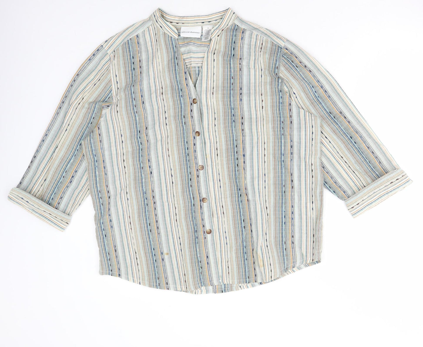 Alfred Dunner Womens Multicoloured Striped Cotton Basic Button-Up Size 14 V-Neck
