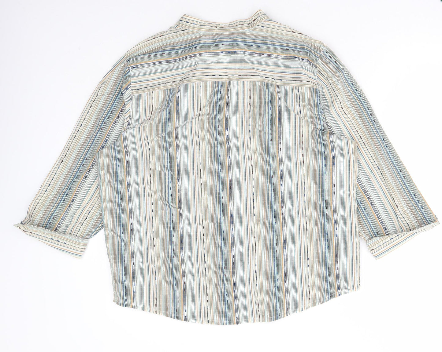 Alfred Dunner Womens Multicoloured Striped Cotton Basic Button-Up Size 14 V-Neck