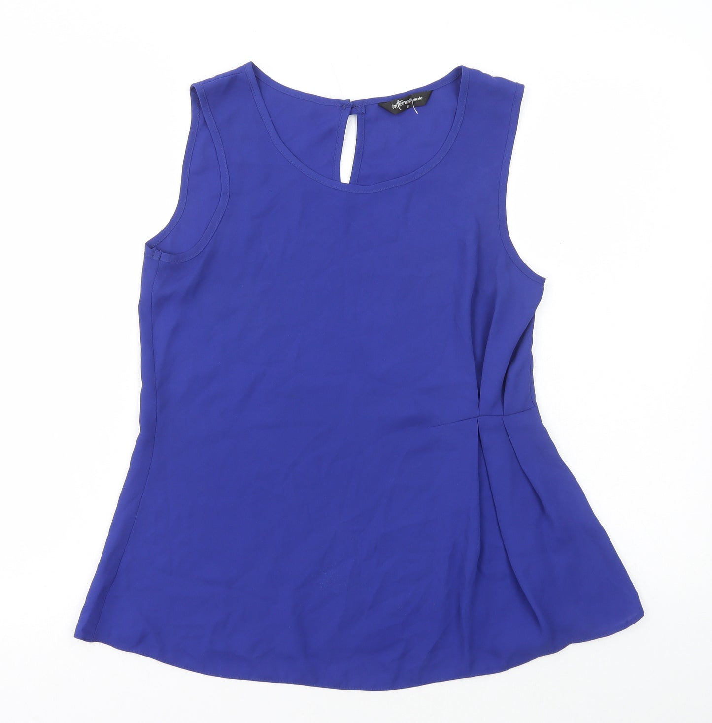 Internacionale Womens Blue Polyester Basic Blouse Size 8 Round Neck