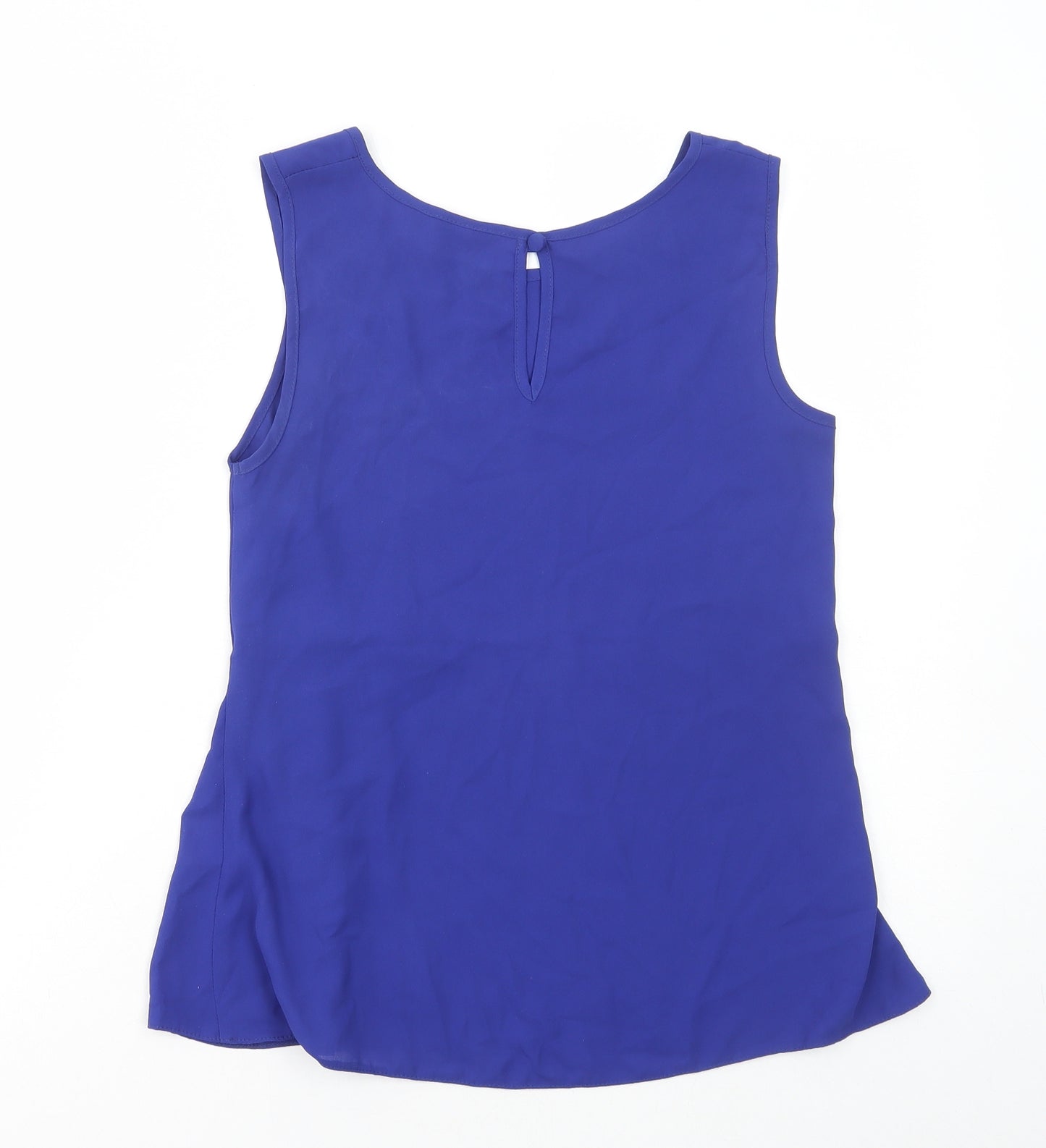 Internacionale Womens Blue Polyester Basic Blouse Size 8 Round Neck