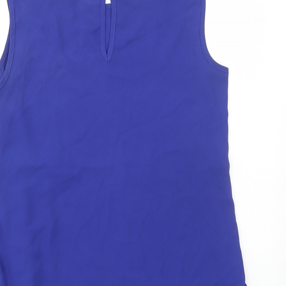 Internacionale Womens Blue Polyester Basic Blouse Size 8 Round Neck