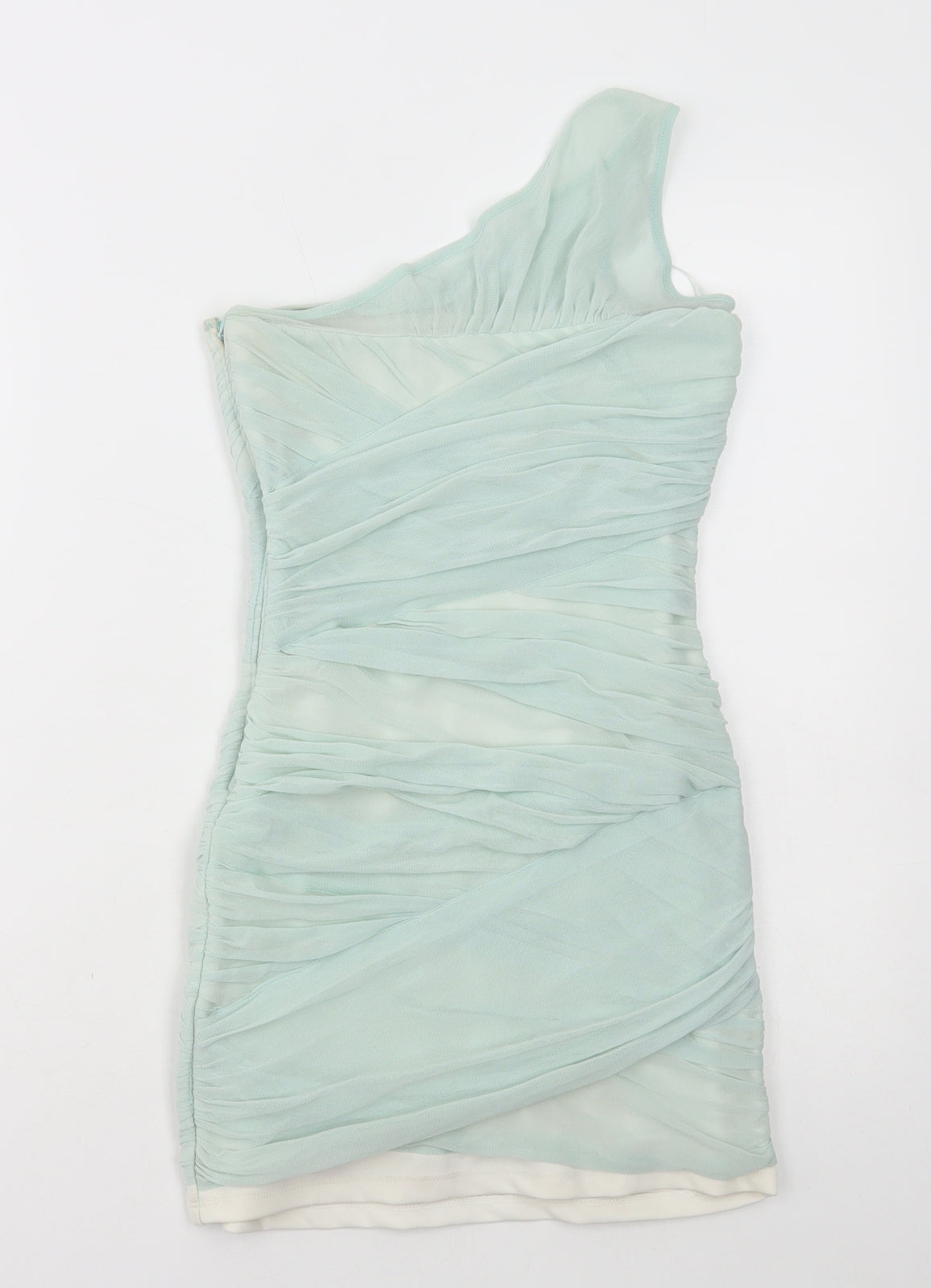 Topshop Womens Green Polyester Bodycon Size 8 One Shoulder Zip