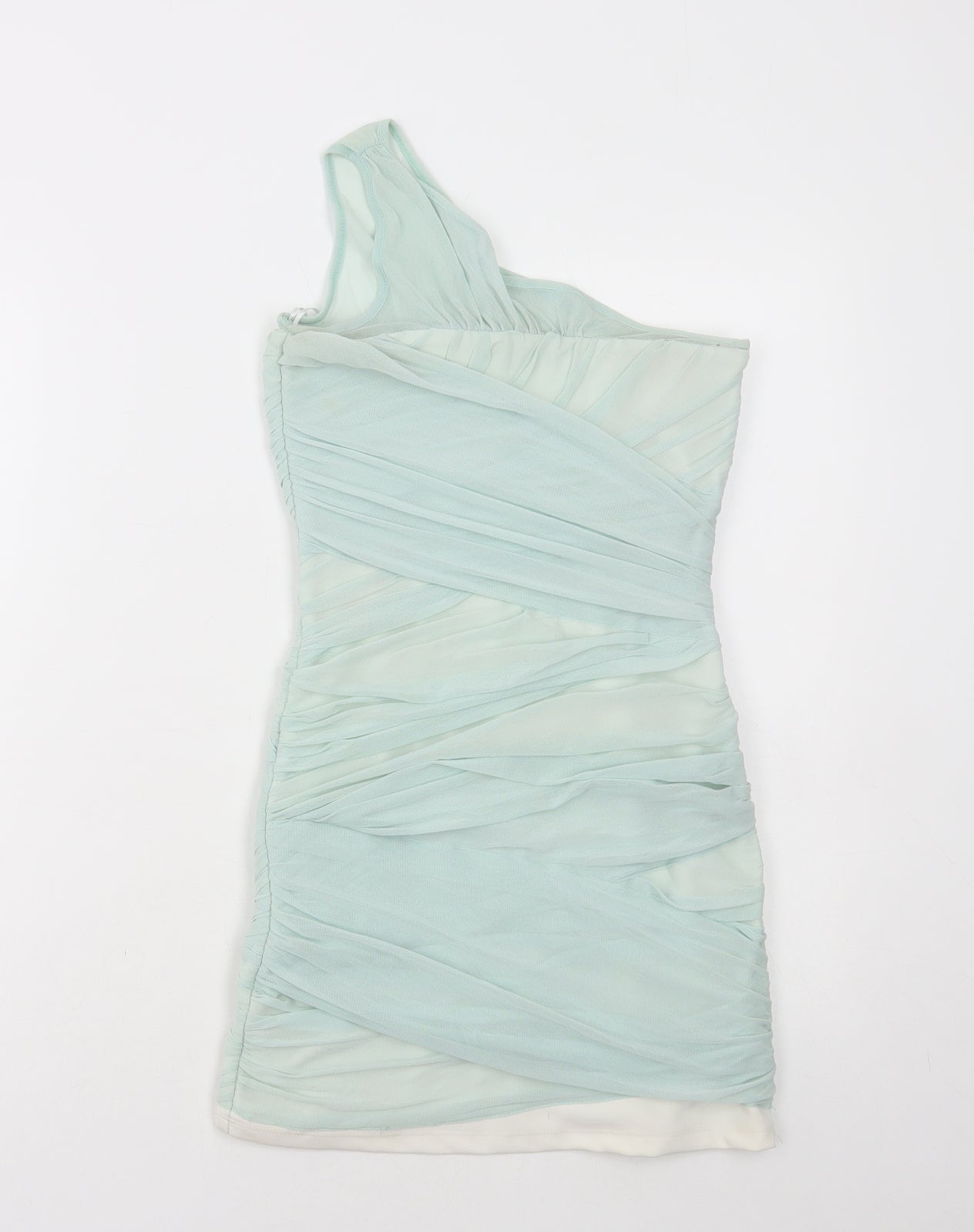 Topshop Womens Green Polyester Bodycon Size 8 One Shoulder Zip