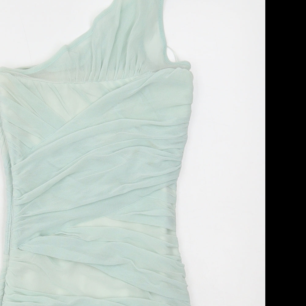 Topshop Womens Green Polyester Bodycon Size 8 One Shoulder Zip
