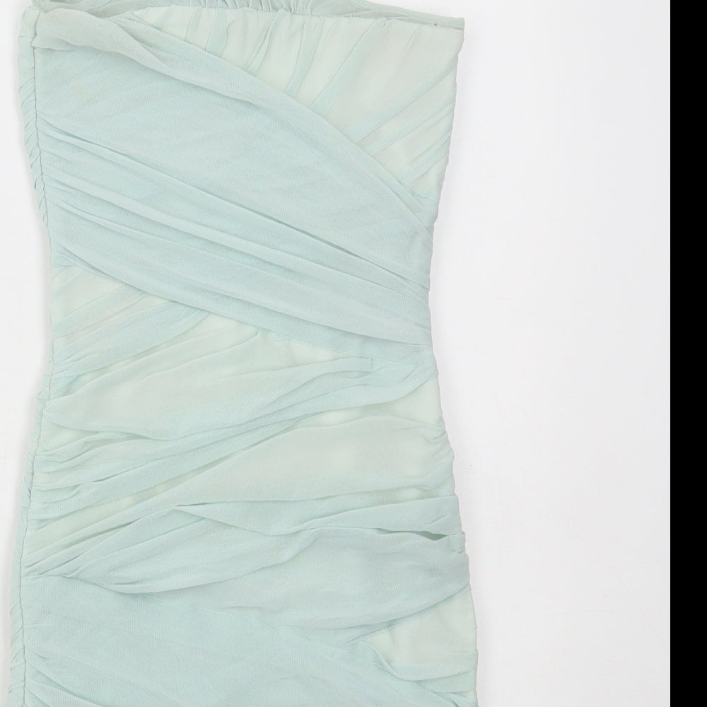 Topshop Womens Green Polyester Bodycon Size 8 One Shoulder Zip