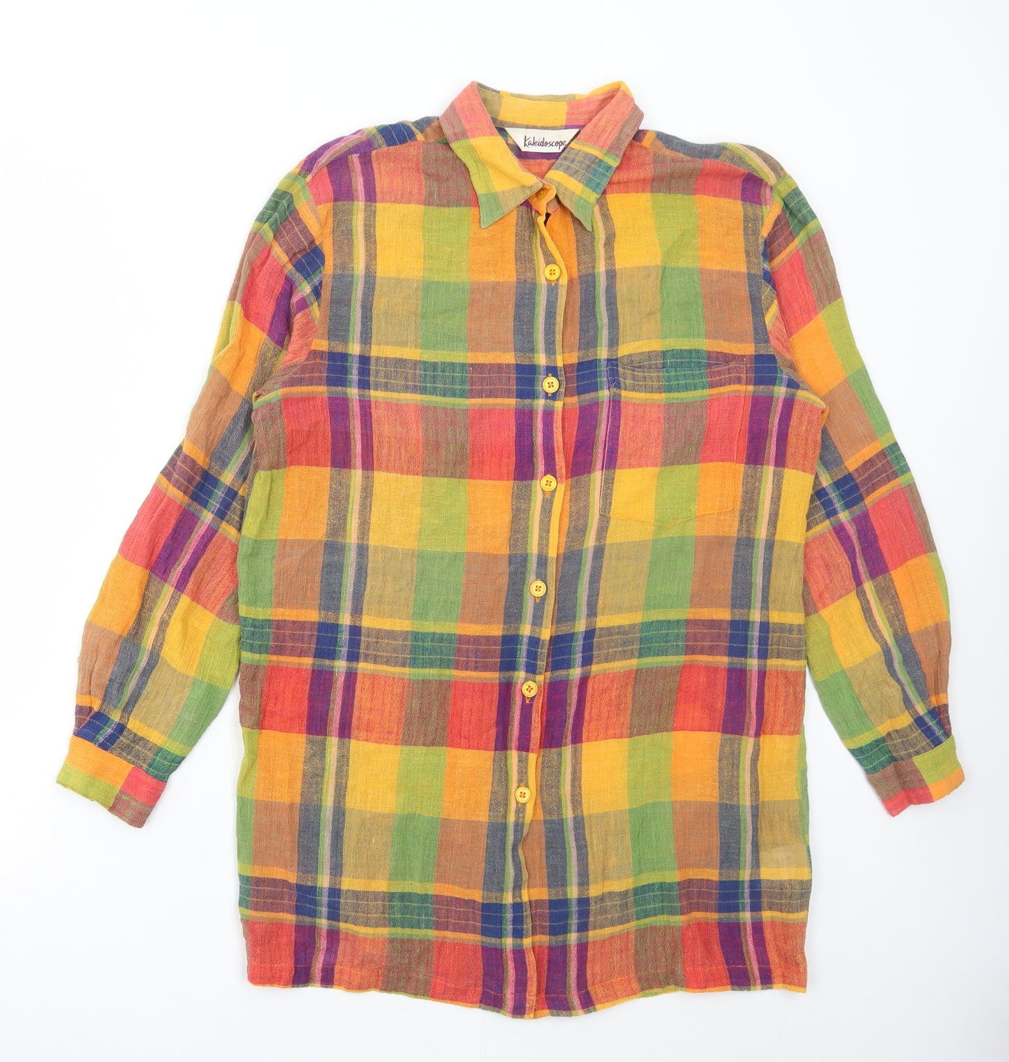 Kaleidoscope Womens Multicoloured Check Cotton Basic Button-Up Size L Collared