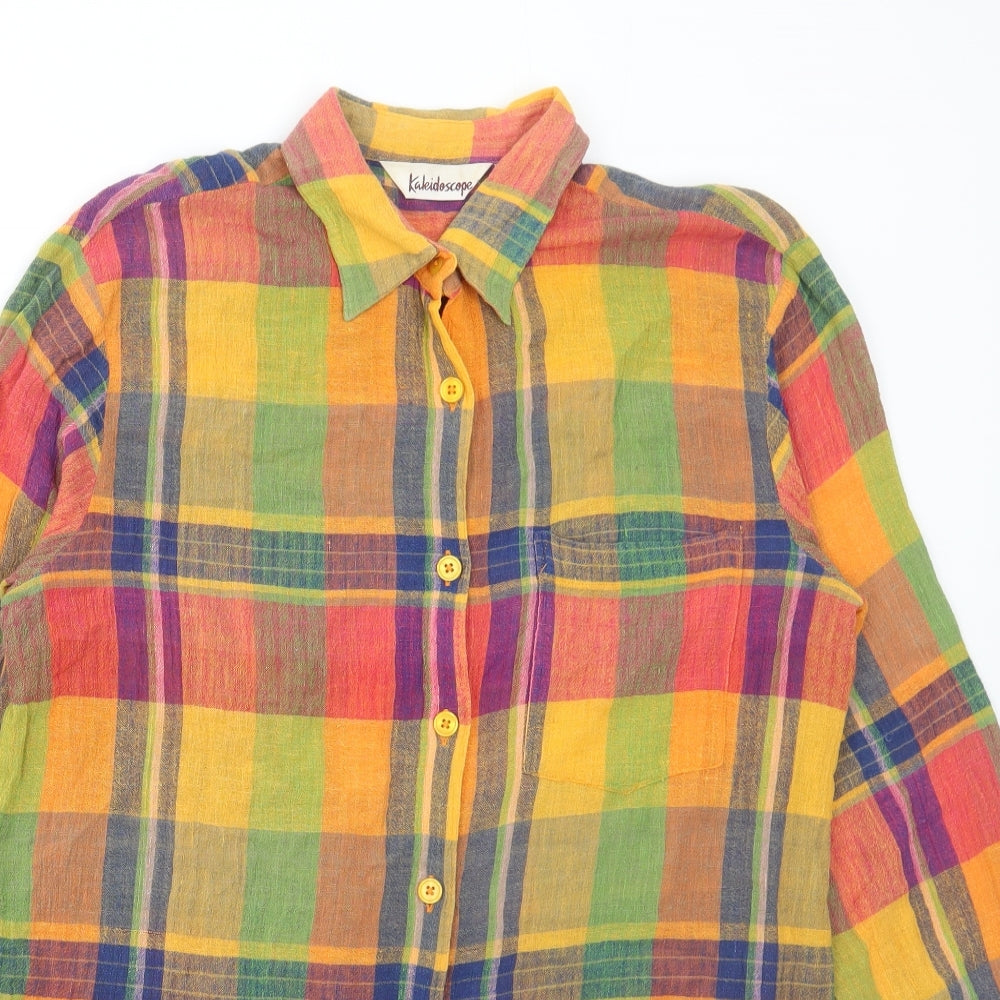 Kaleidoscope Womens Multicoloured Check Cotton Basic Button-Up Size L Collared