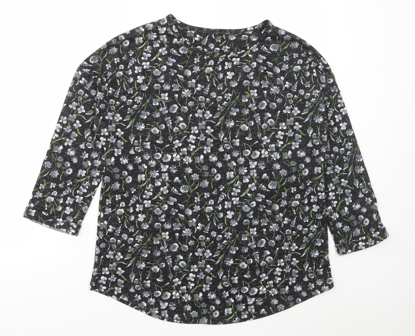Marks and Spencer Womens Multicoloured Floral Polyester Basic T-Shirt Size 14 Round Neck