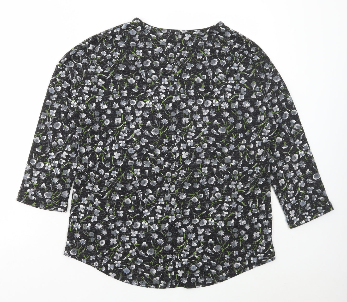 Marks and Spencer Womens Multicoloured Floral Polyester Basic T-Shirt Size 14 Round Neck