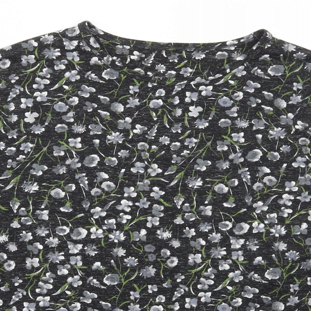 Marks and Spencer Womens Multicoloured Floral Polyester Basic T-Shirt Size 14 Round Neck