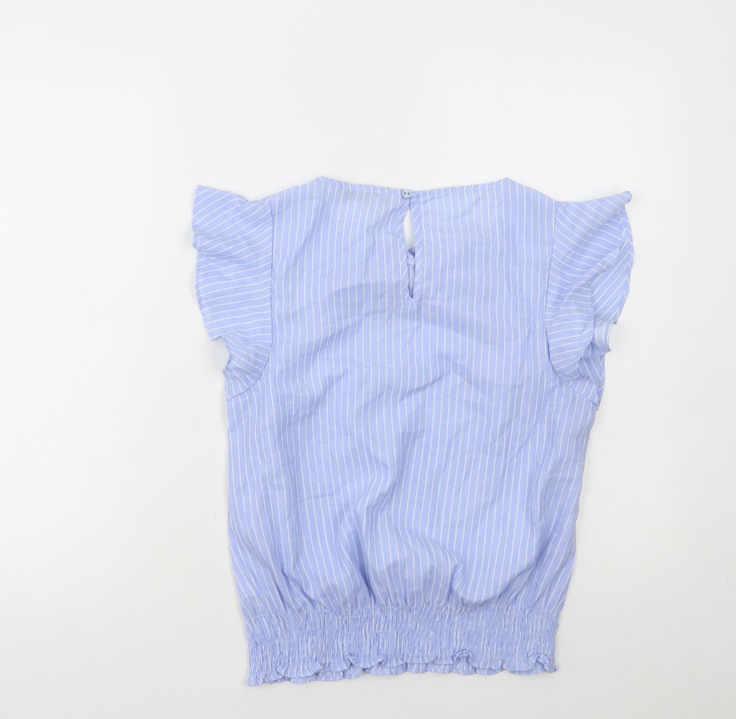 Oasis Womens Blue Striped Cotton Basic Blouse Size 10 Round Neck
