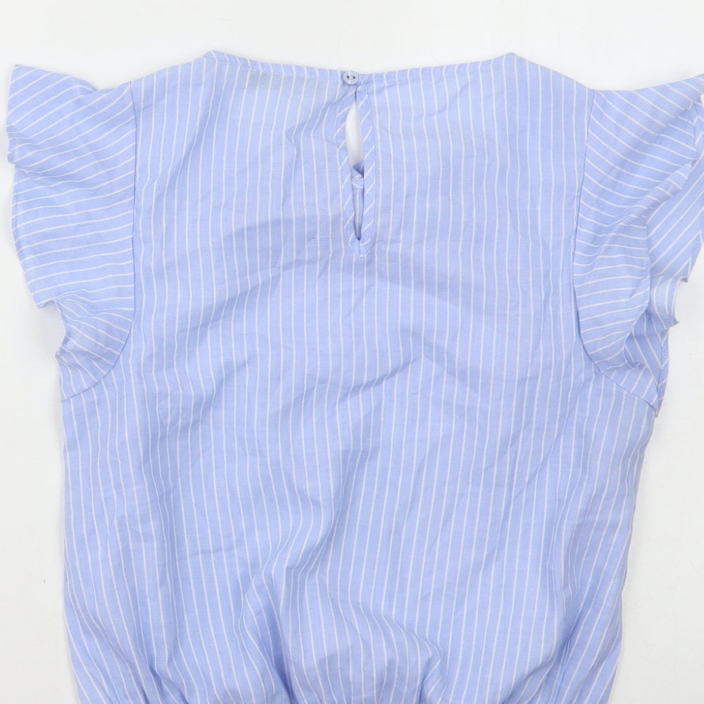 Oasis Womens Blue Striped Cotton Basic Blouse Size 10 Round Neck