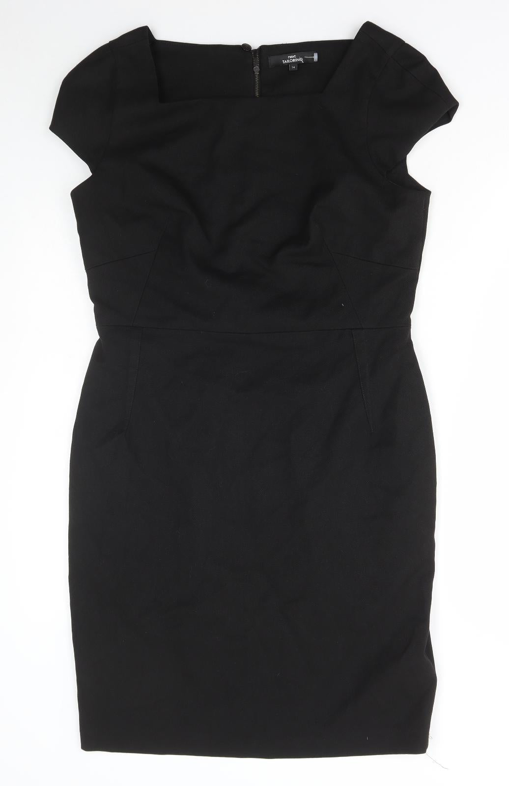 NEXT Womens Black Polyester Pencil Dress Size 14 Square Neck Zip