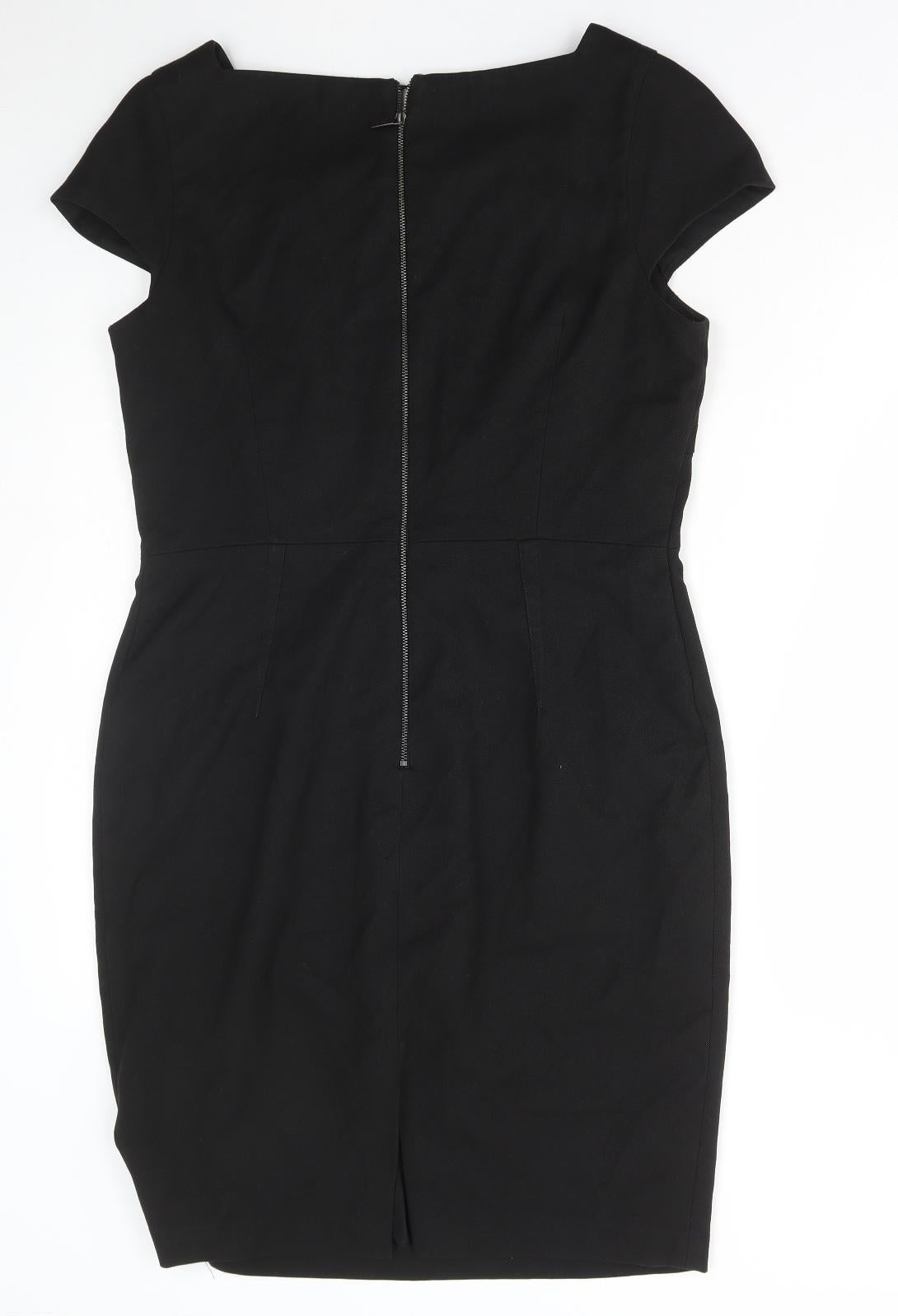 NEXT Womens Black Polyester Pencil Dress Size 14 Square Neck Zip