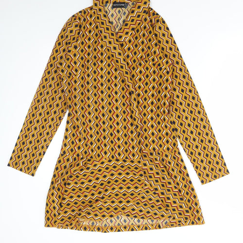 PRETTYLITTLETHING Womens Yellow Geometric Jacket Size 8 Tie