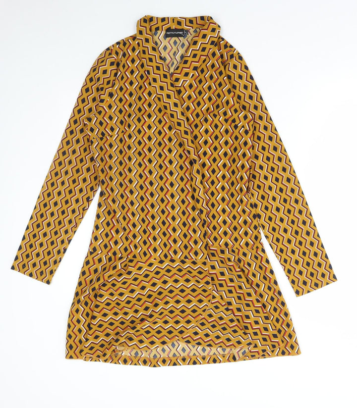 PRETTYLITTLETHING Womens Yellow Geometric Jacket Size 8 Tie