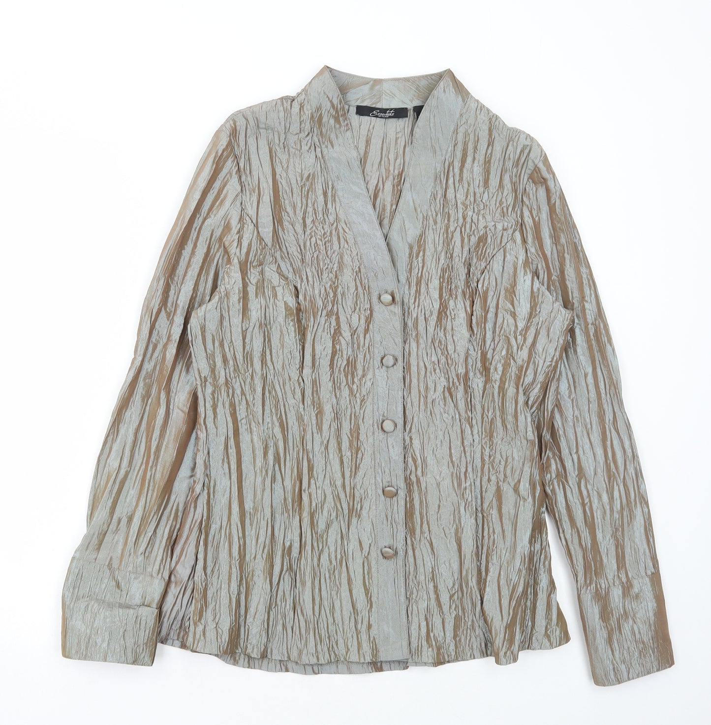 Essentials by Milano Womens Beige Polyester Basic Button-Up Size L V-Neck