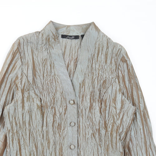 Essentials by Milano Womens Beige Polyester Basic Button-Up Size L V-Neck