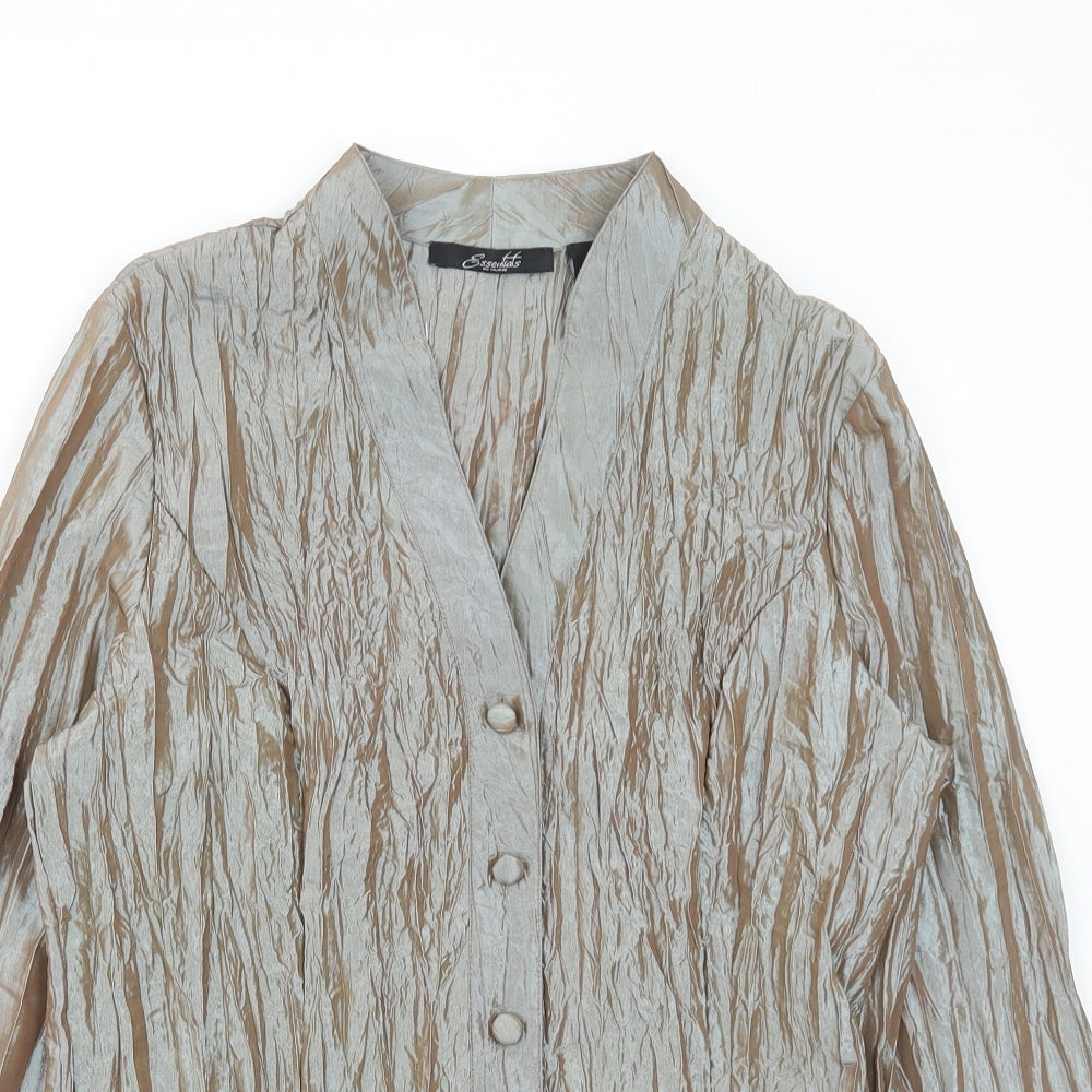 Essentials by Milano Womens Beige Polyester Basic Button-Up Size L V-Neck