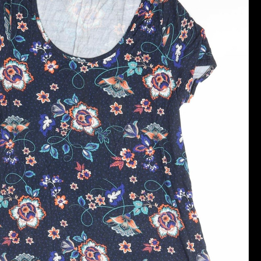 Evans Womens Multicoloured Floral Viscose Basic T-Shirt Size 14 Scoop Neck