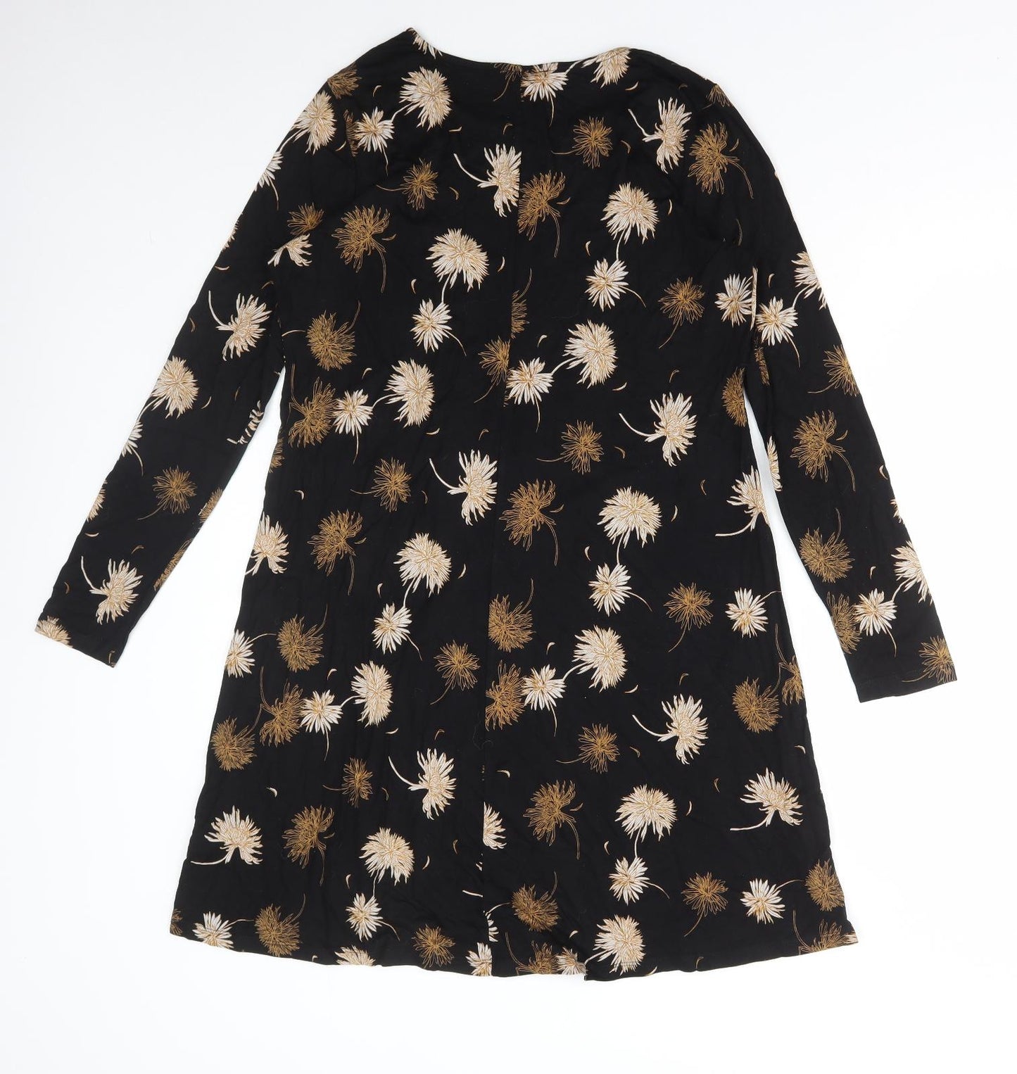 Marks and Spencer Womens Black Floral Polyester A-Line Size 14 Round Neck Pullover