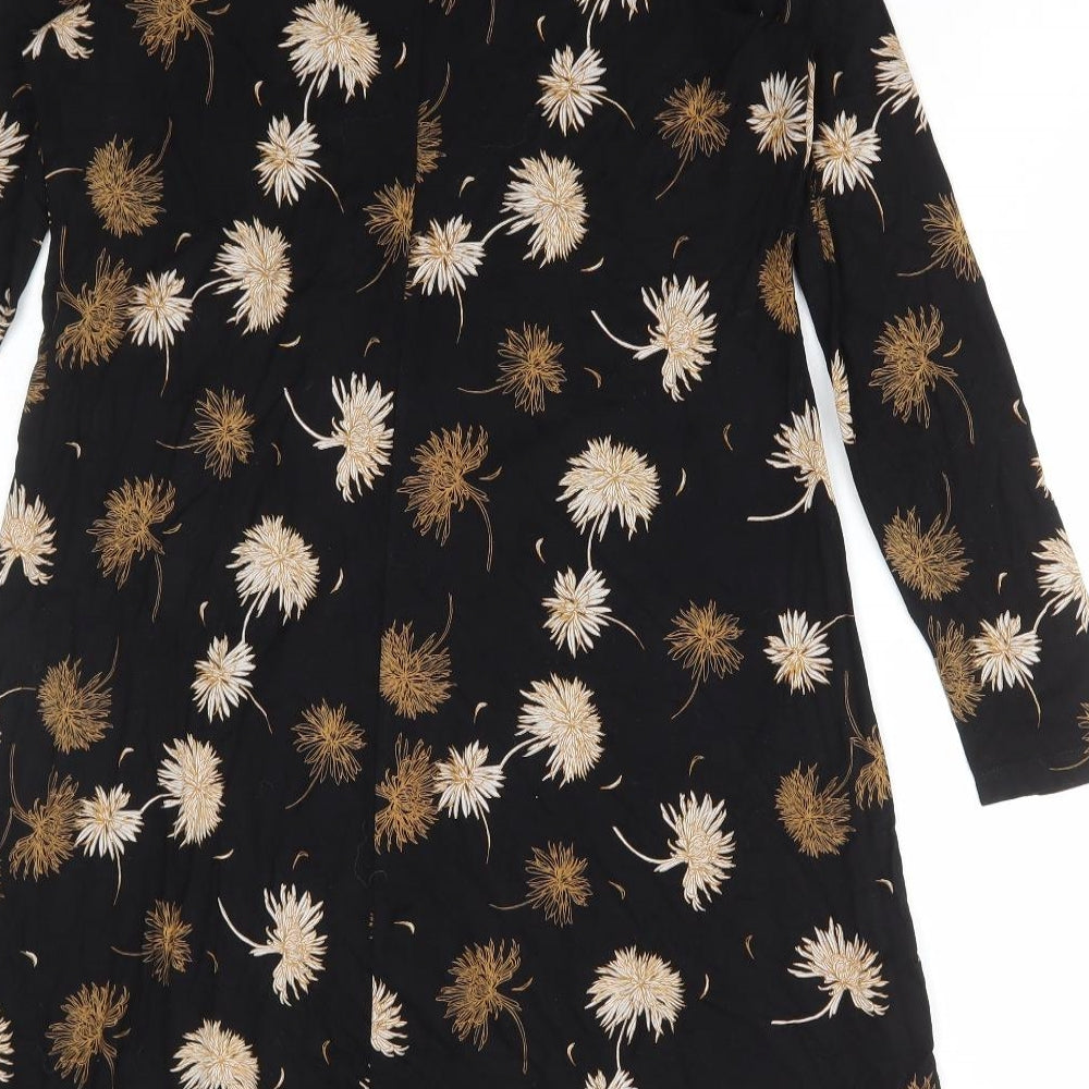 Marks and Spencer Womens Black Floral Polyester A-Line Size 14 Round Neck Pullover