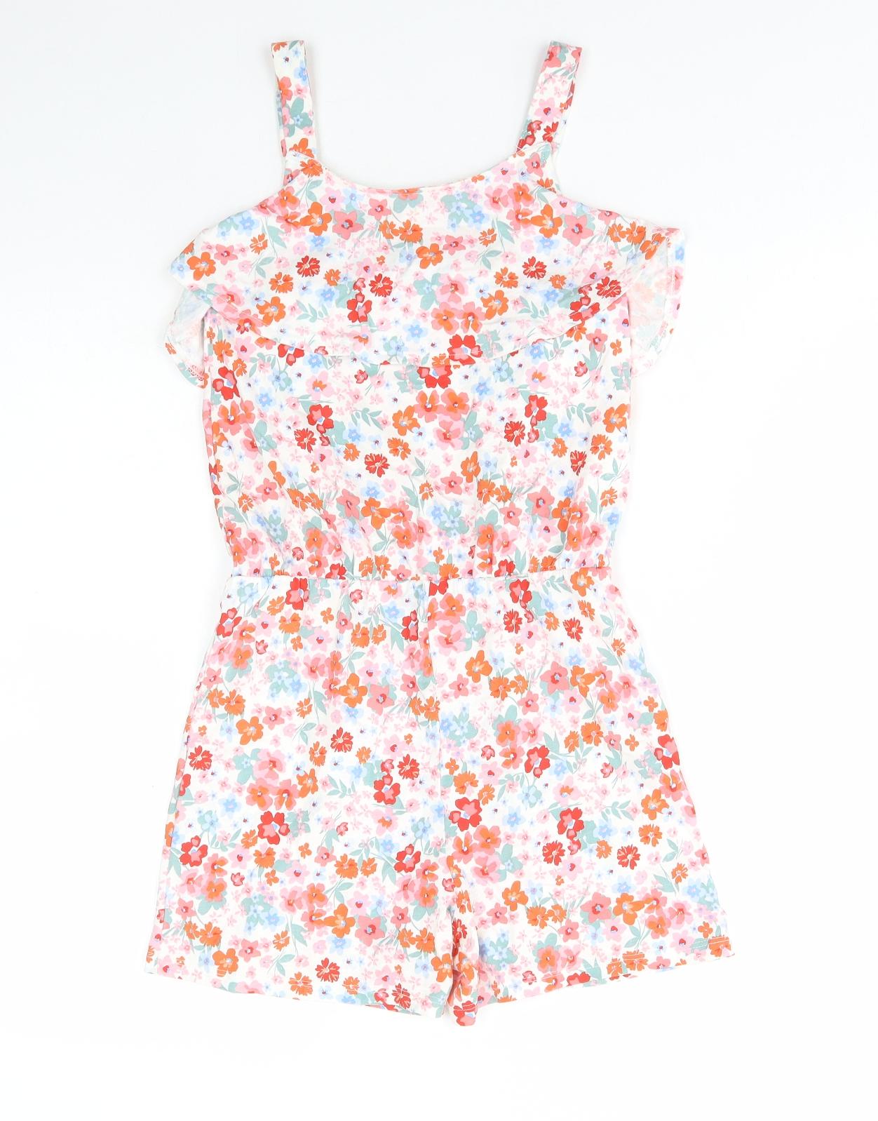 TU Girls Multicoloured Floral Cotton Playsuit One-Piece Size 10 Years Pullover