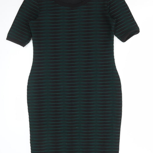 Marks and Spencer Womens Green Striped Polyester Bodycon Size 10 Round Neck Pullover