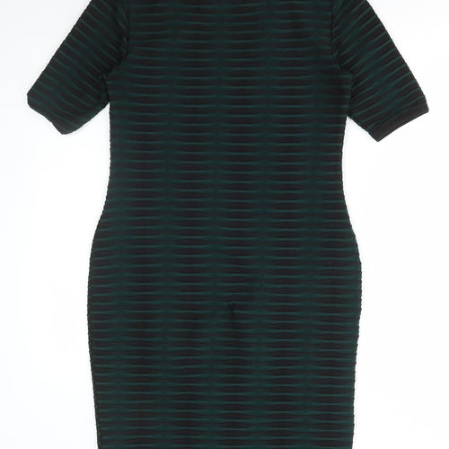 Marks and Spencer Womens Green Striped Polyester Bodycon Size 10 Round Neck Pullover