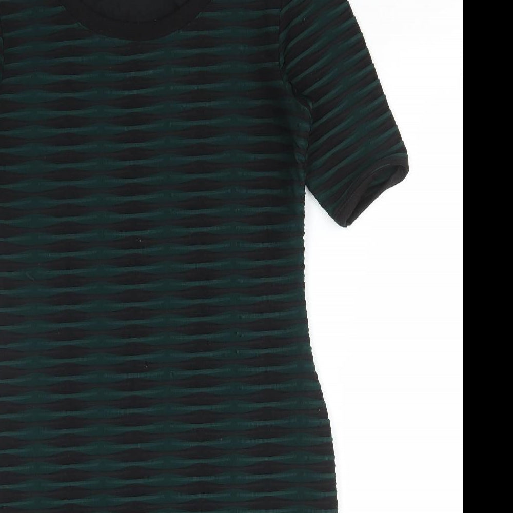 Marks and Spencer Womens Green Striped Polyester Bodycon Size 10 Round Neck Pullover