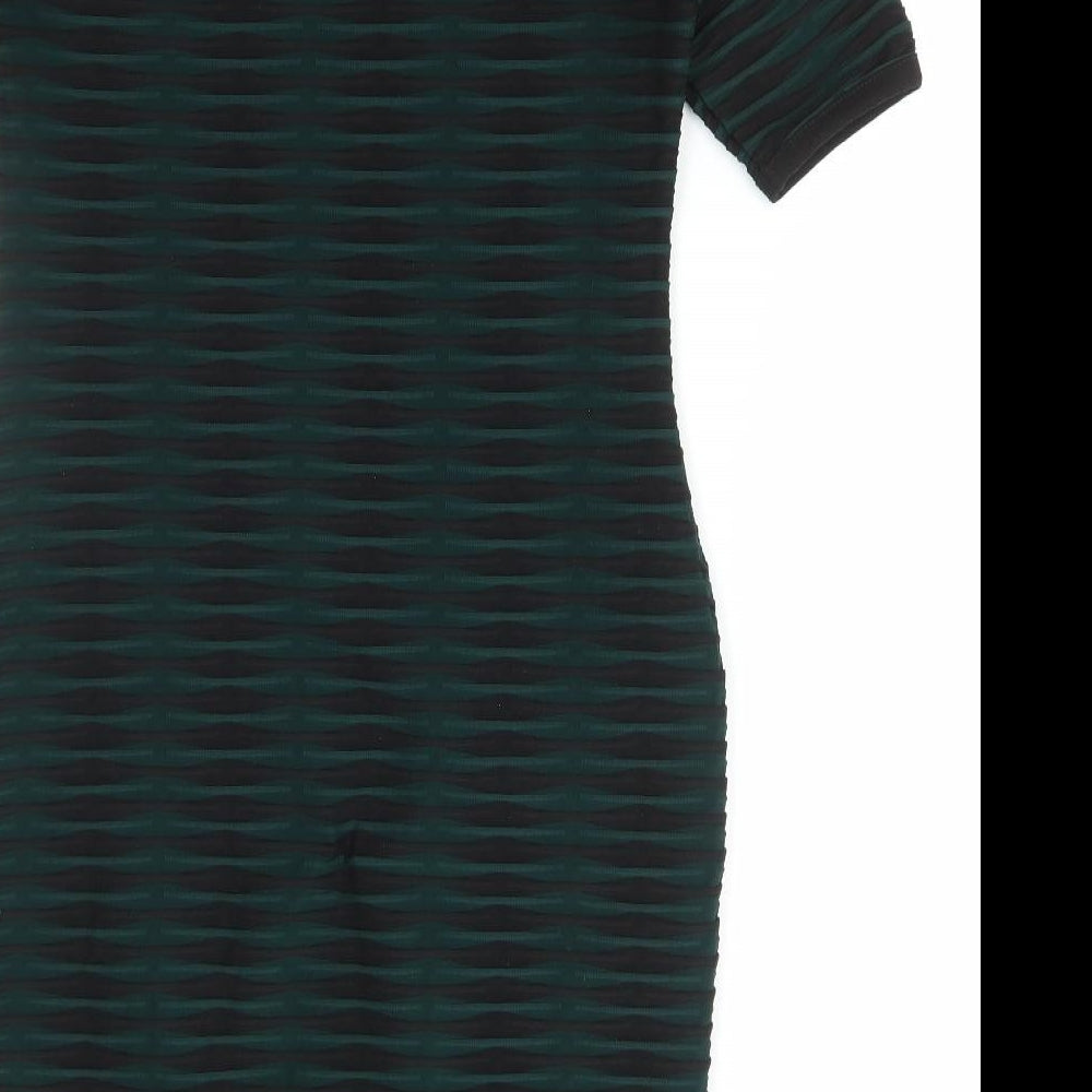 Marks and Spencer Womens Green Striped Polyester Bodycon Size 10 Round Neck Pullover