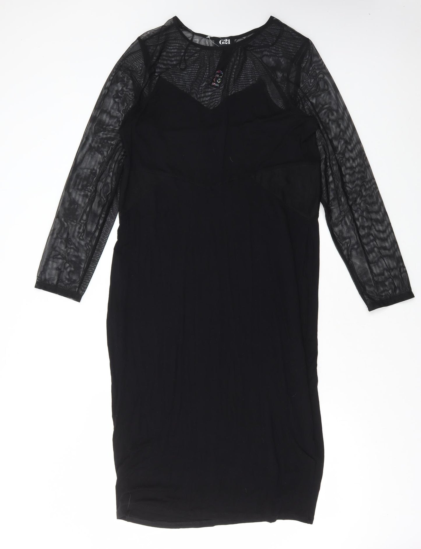 G21 Womens Black Viscose A-Line Size 20 Round Neck Pullover - Mesh sleeves